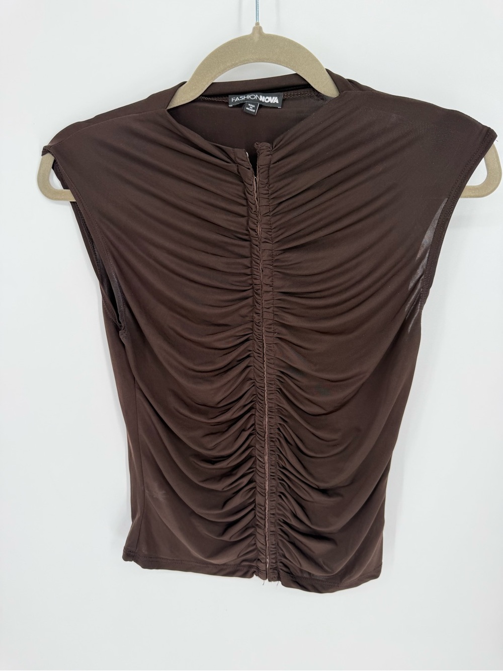 Fashion Nova Chocolate Brown Ruched Sleeveless Top Size Small